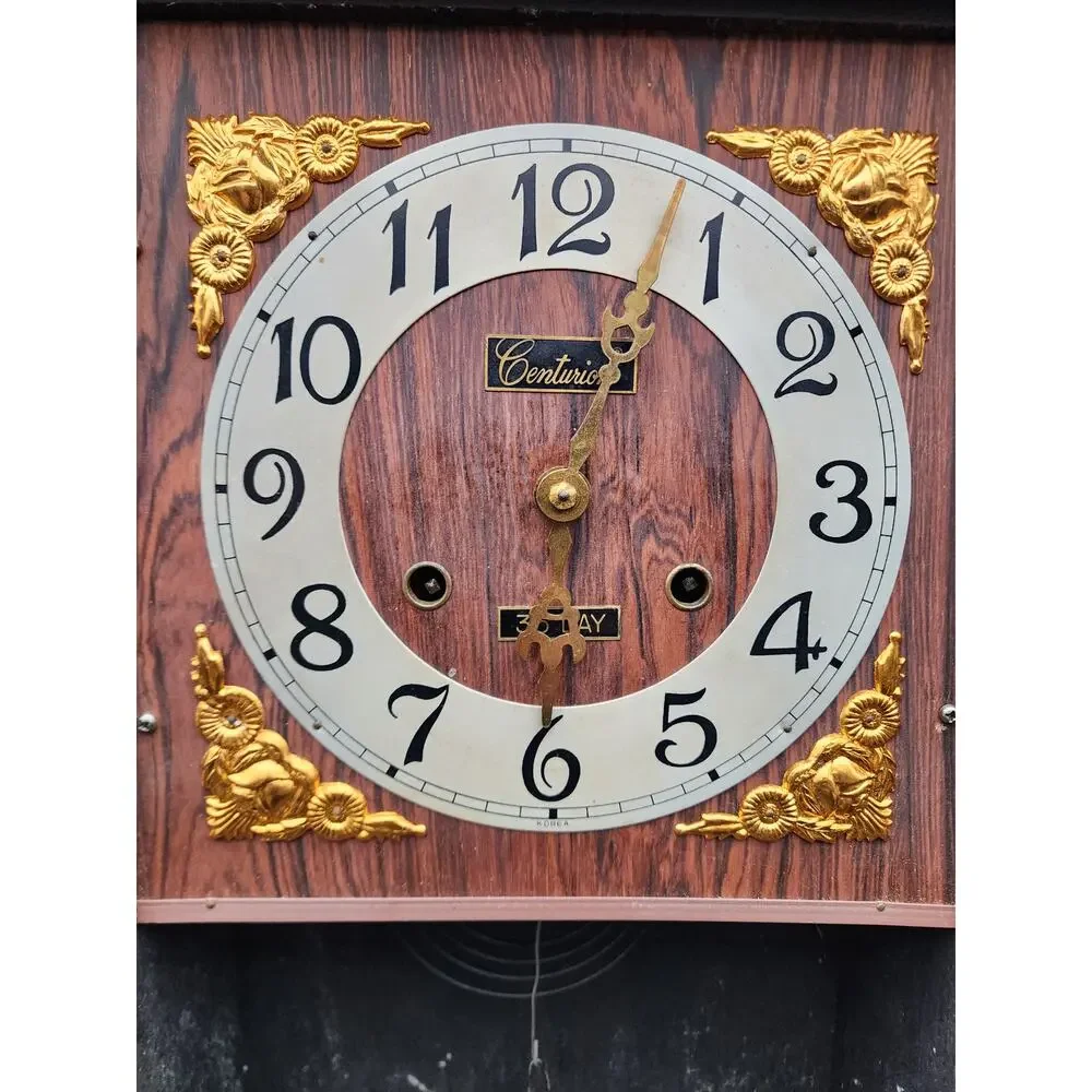 Vintage Centurion 35‑Day Regulator Clock* Korea Wood Case Brass Pendulum Key